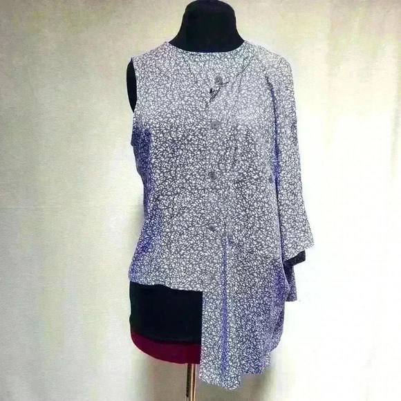 Versatile 2-Piece MJ Carroll Small Print Periwinkle Spring/Summer Top Set Large - Picture 1 of 13
